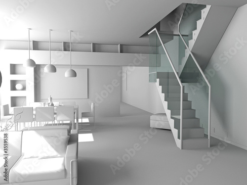 blank modern interior design (private apartment 3d rendering).
