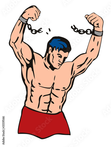 Muscular dude breaking free from his shackles
