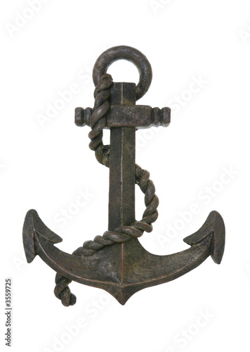 Cuadro en lienzo An old rusty anchor isolated over white background