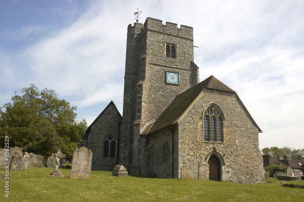 A rural church with blue sky in Kent,England