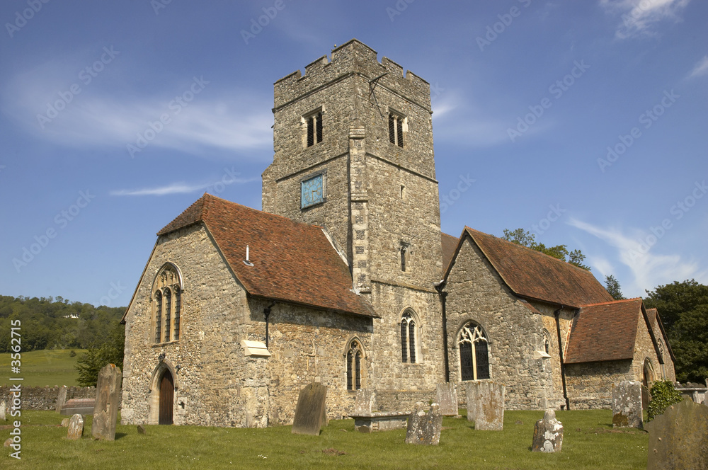 A rural church with blue sky in Kent,England