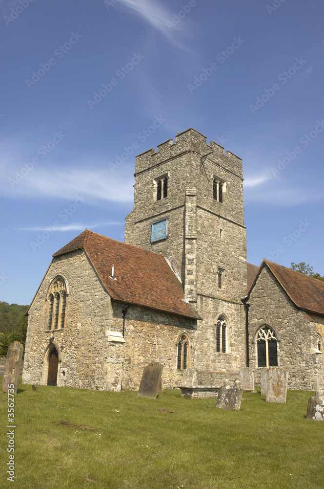 A rural church with blue sky in Kent,England