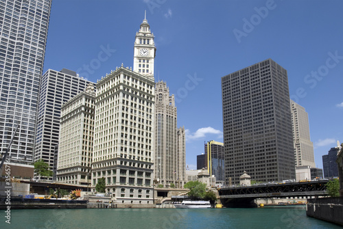 The Wrigley Building seen from the Chicago River.
