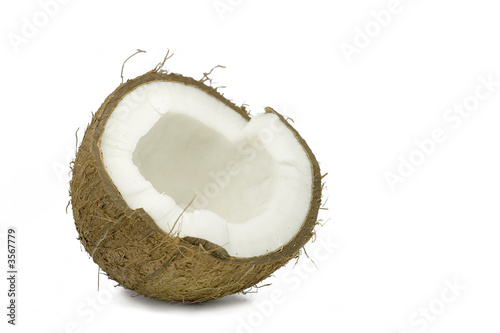 Open coconut isolated on white