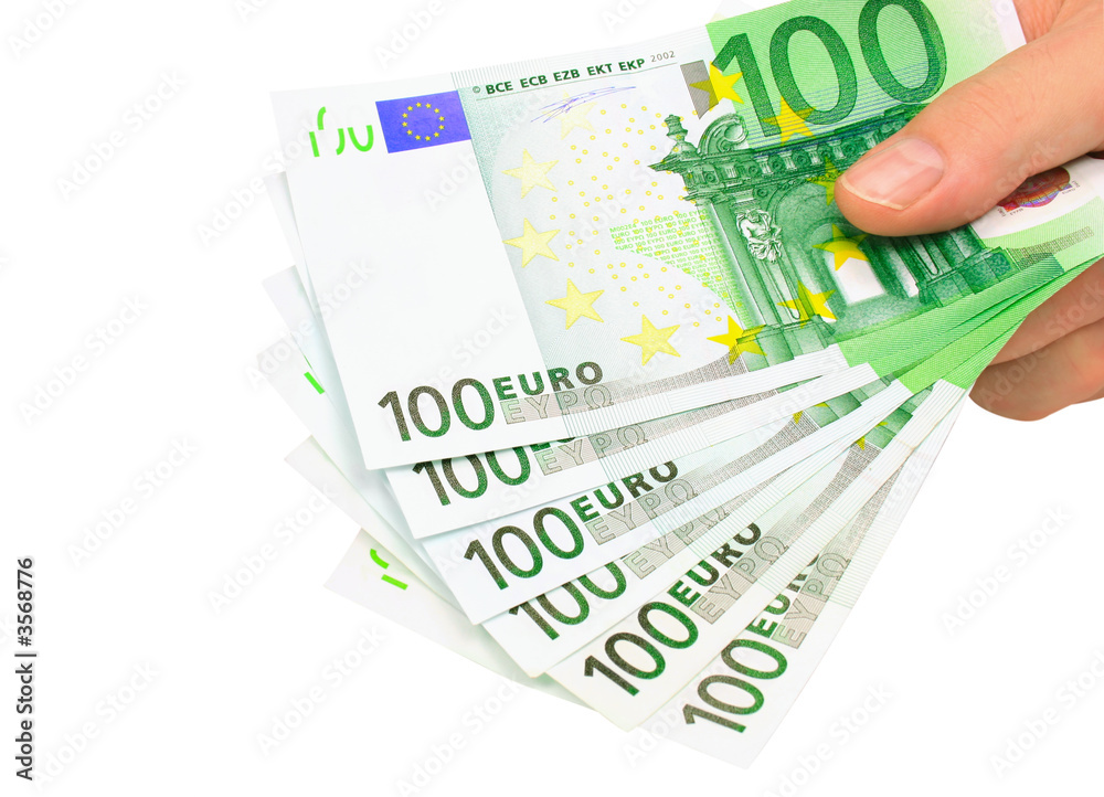 Male hand holding euro notes isolated on white (clipping path) Male hand holding euro notes isolated on white (clipping path)