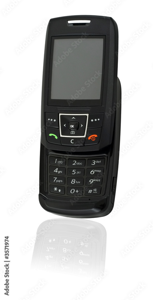 mobile phone with reflection isolated on white background