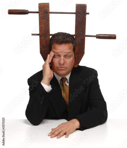 Businessman with a vice on his head