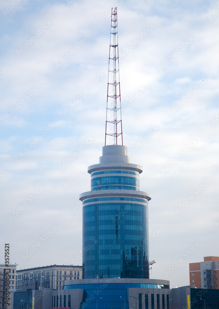 Modern building and communicate mast. Astana