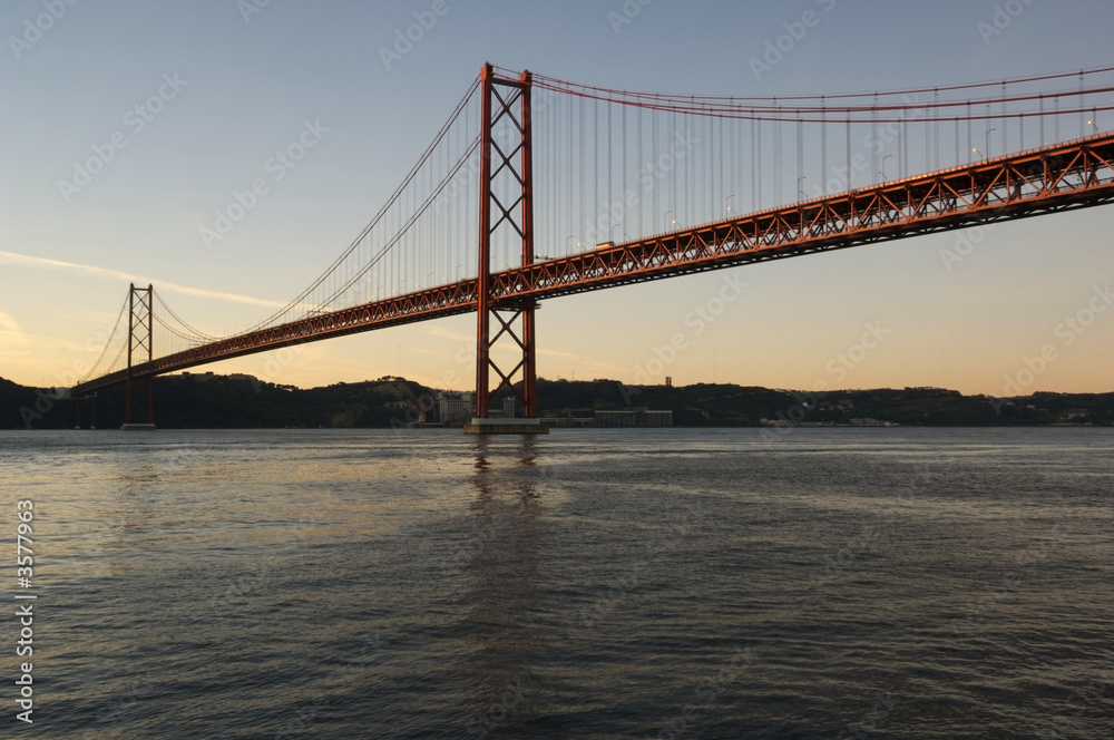 View of the 25th April Bridge over the river Tagus 