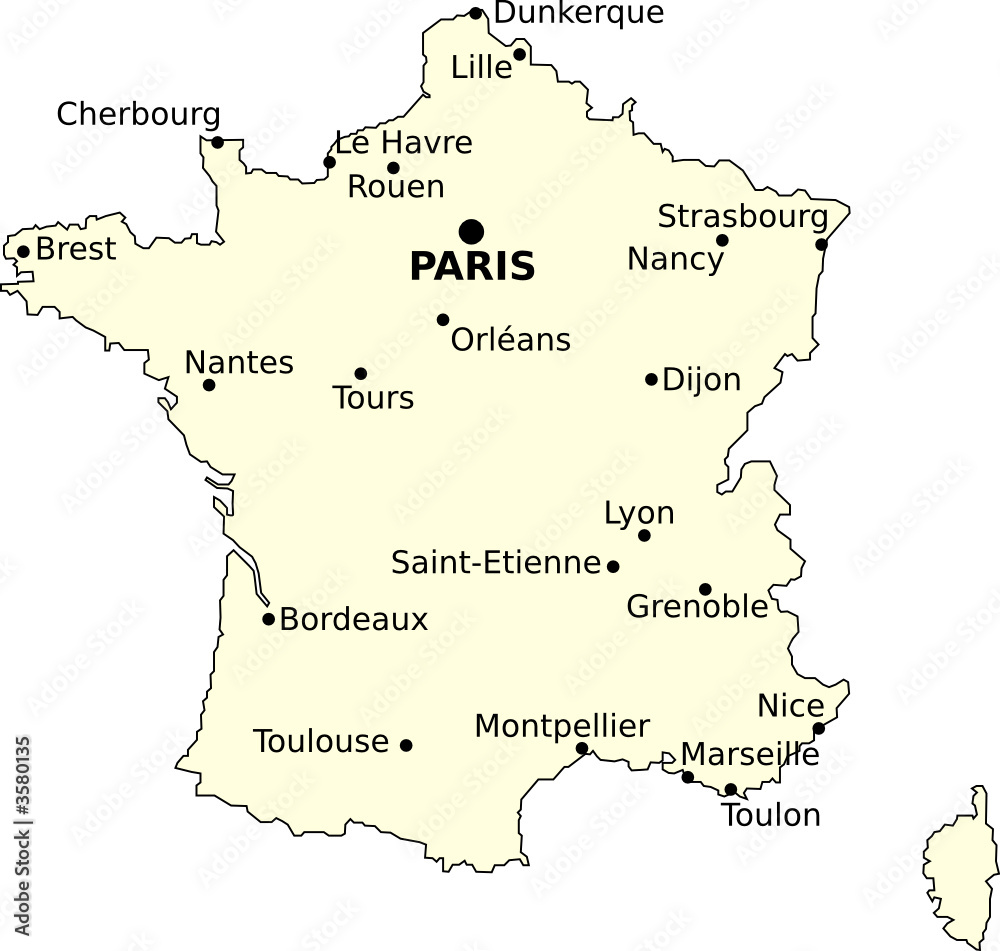 Carte de France et villes principales, obrazy, fototapety, plakaty ...