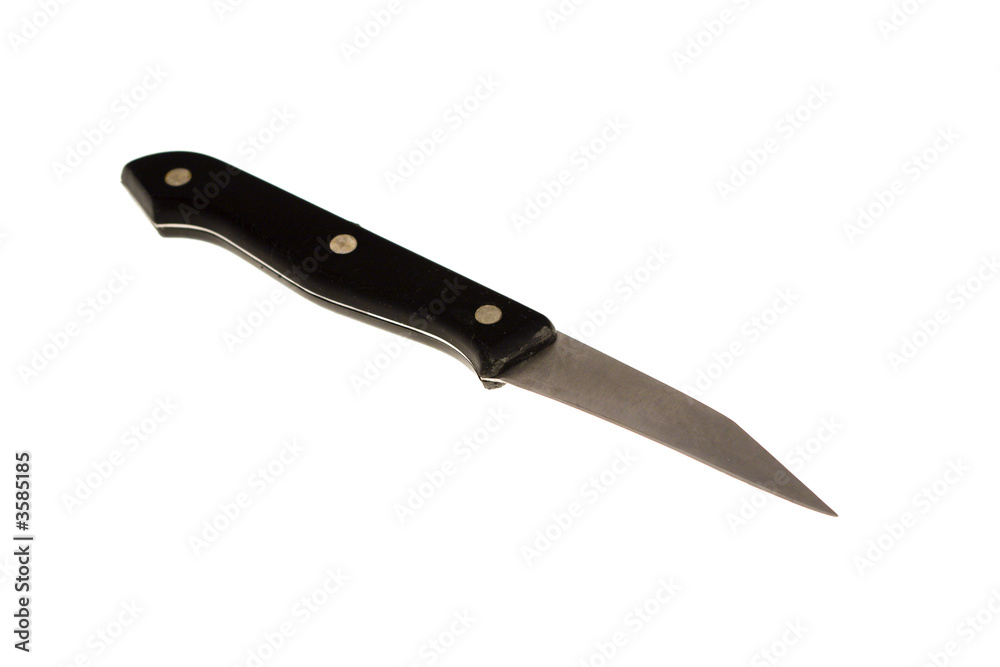 Stainless steel knife with black handle, isolated Stainless steel knife with black handle, isolated