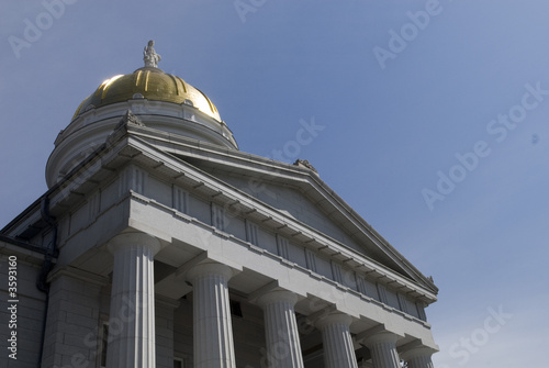 The gold topped state capitol building in Montpelier, Vermont