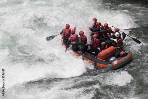 Rafting boat on a whitewater river
