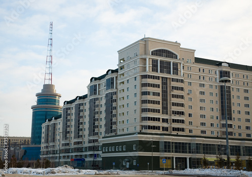 Modern building and communicate mast. Astana, Kazakhstan