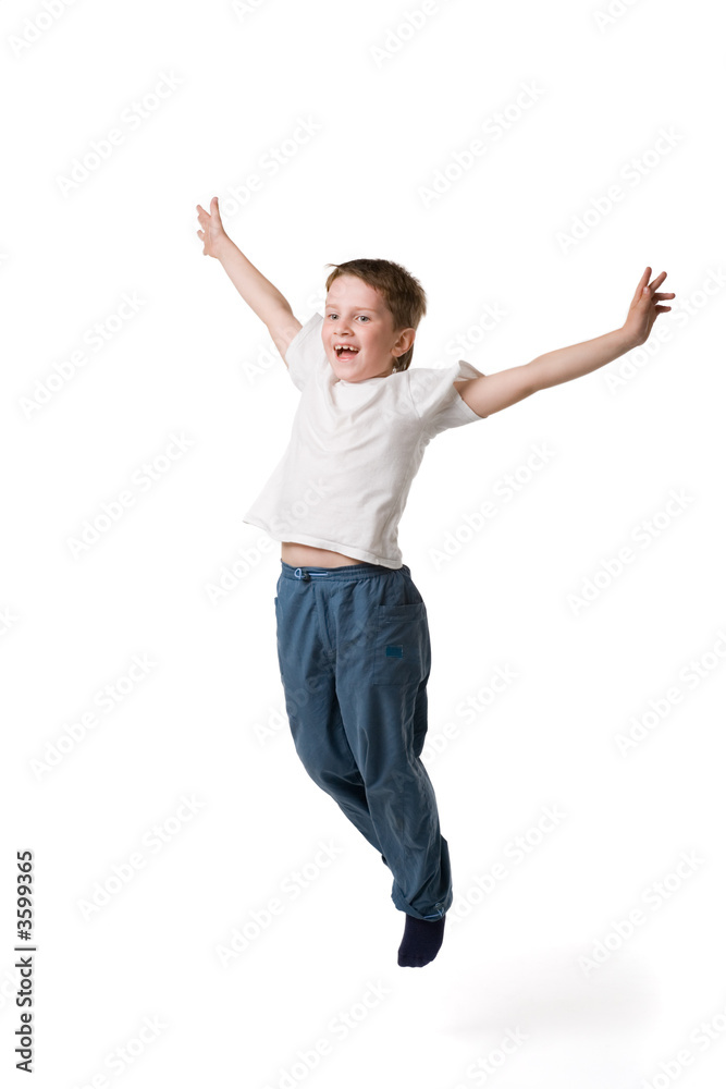kid jumping on white backgound