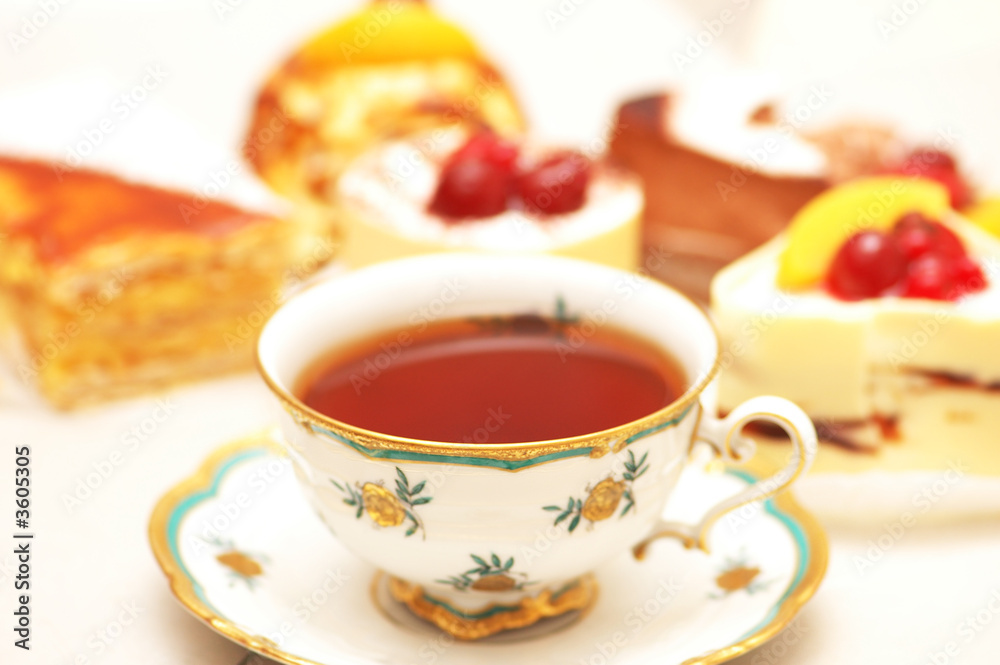 Cup of tea and various cakes -shallow DOF Cup of tea and various cakes -shallow DOF