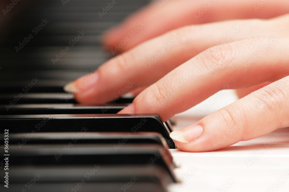 Two hands playing music on the  piano