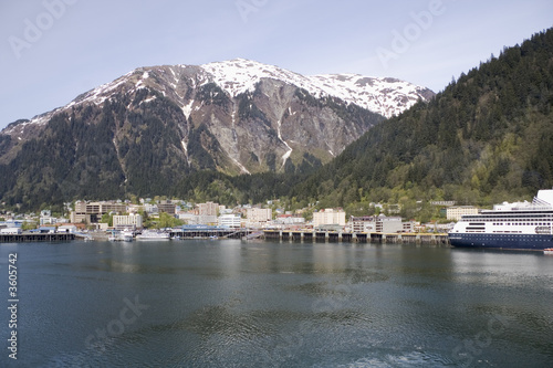 Juneau, Alaska nestled at the base of a Mountain