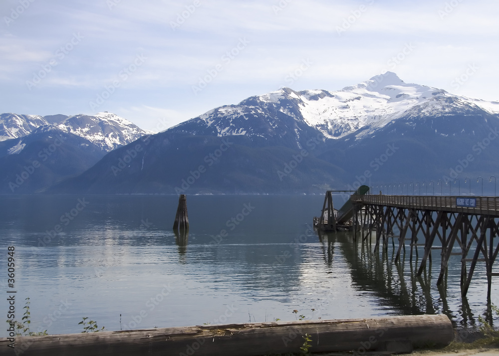 Snow capped mountains and peaceful water near Haines Alaska