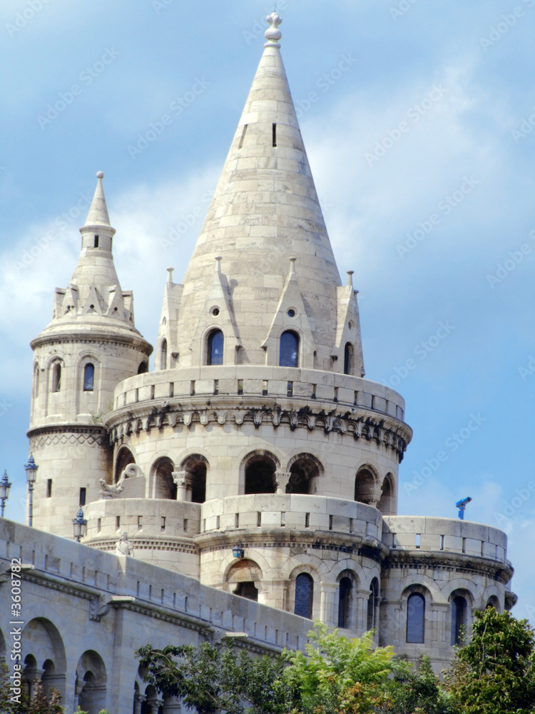 Great tower of Fishermen Bastion on the castle hill of Budapest