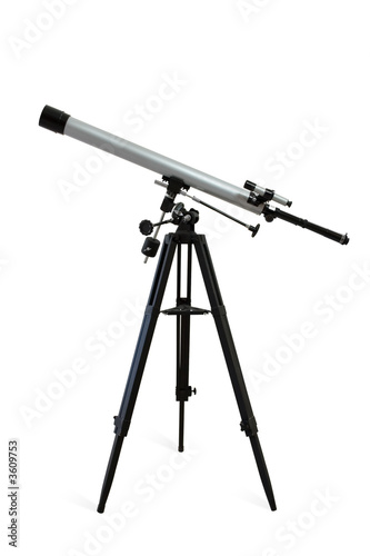 Telescope mounted on a tripod isolated on white