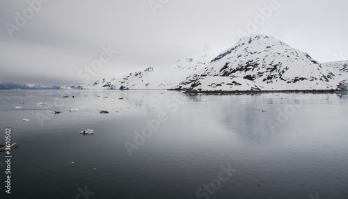 Snow covered hills in Glacier Bay Alaska