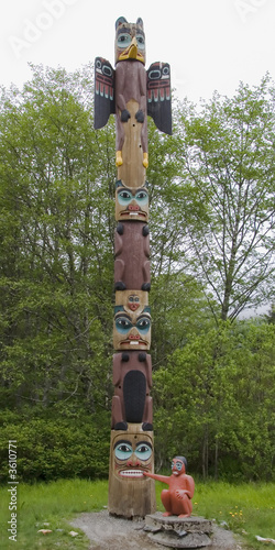 Alaskan totem pole of Saxman Nature Village in Ketchikan Alaska