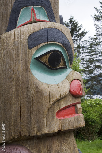 Tela Alaskan totem pole of Saxman Nature Village Ketchikan