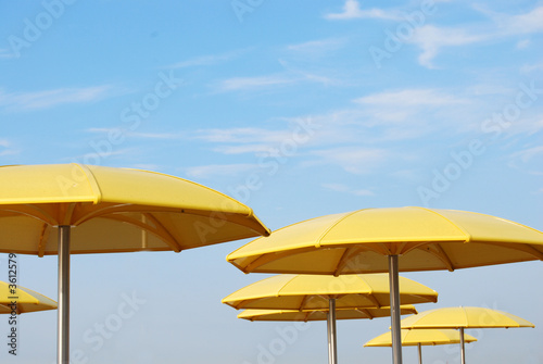 yellow umbrellas against blue sky © Kim D. French