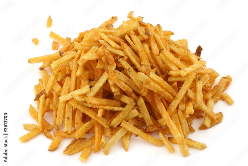 stack of French fries against white background stack of French fries against white background