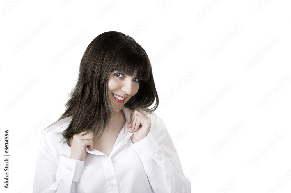 Portrait of a beautiful brunette woman laughing Portrait of a beautiful brunette woman laughing