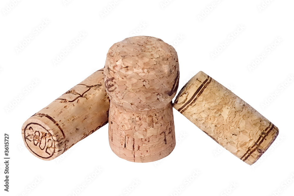 wine and champagne corks isolated on white background