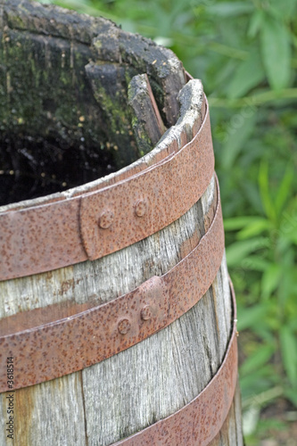 Detail of oak rainwater barrel
