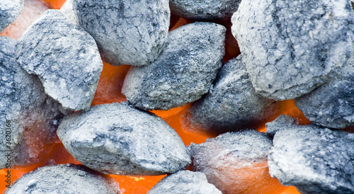 Background shot of stacked barbecue coals alight
