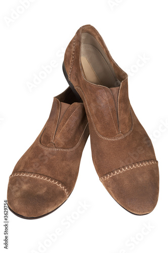 Suede man's low shoes on a white background