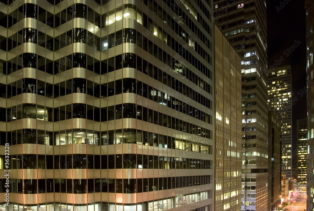 Financial District building detail at night Financial District building detail at night