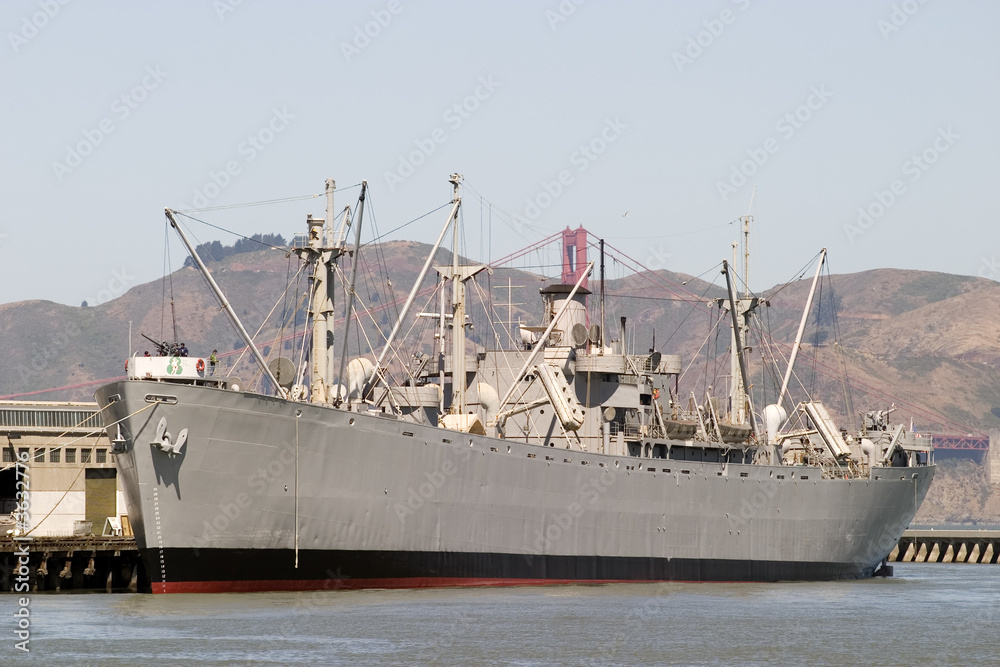 War ship dock in San Francisco from 45 degrees