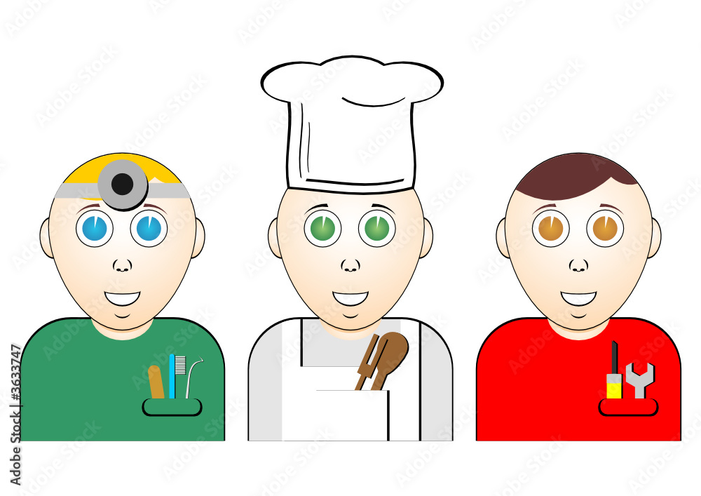 Men of different professions over white background