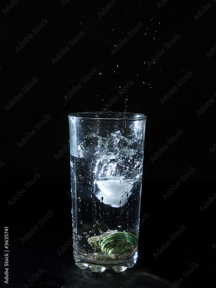 Ice splashing water in the glass