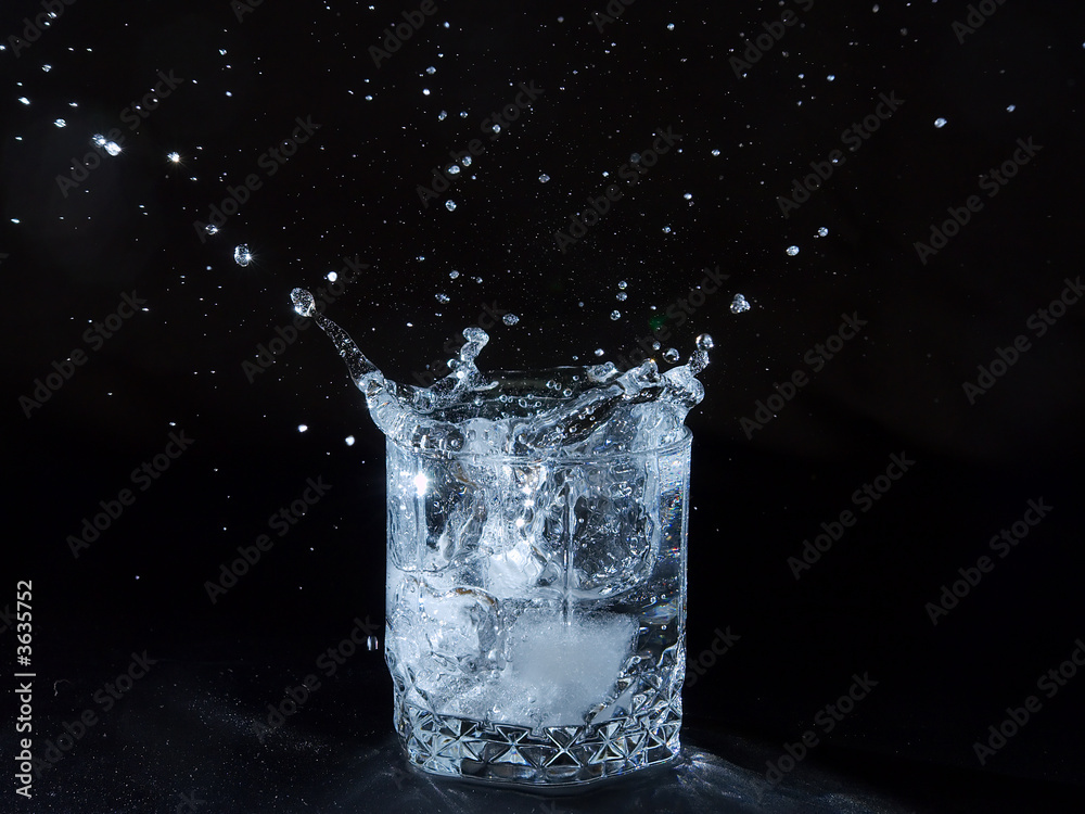 Ice splashing water in the glass Ice splashing water in the glass