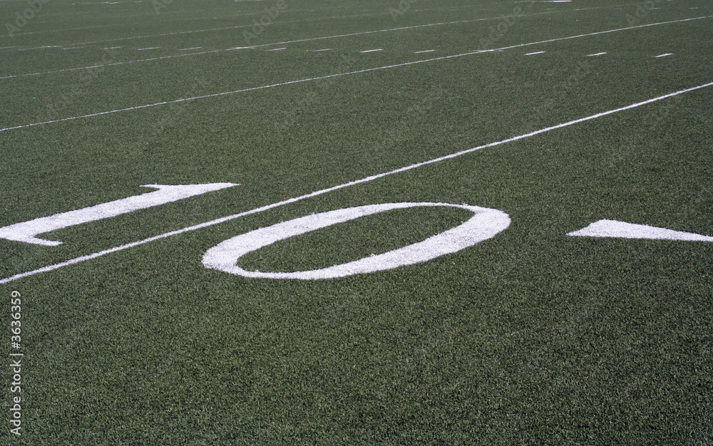 10 yard line marker on an Amercian Football Field