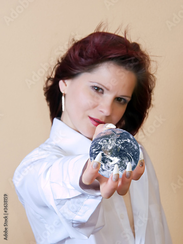The girl holding globe