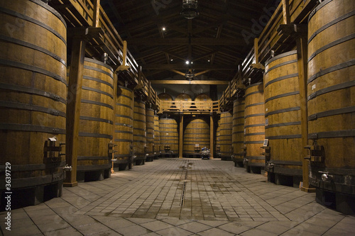 Bodega de vino con barricas de madera photo