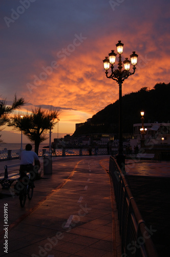 Miraconcha Avenue in San Sebastian at sunset. Spain photo