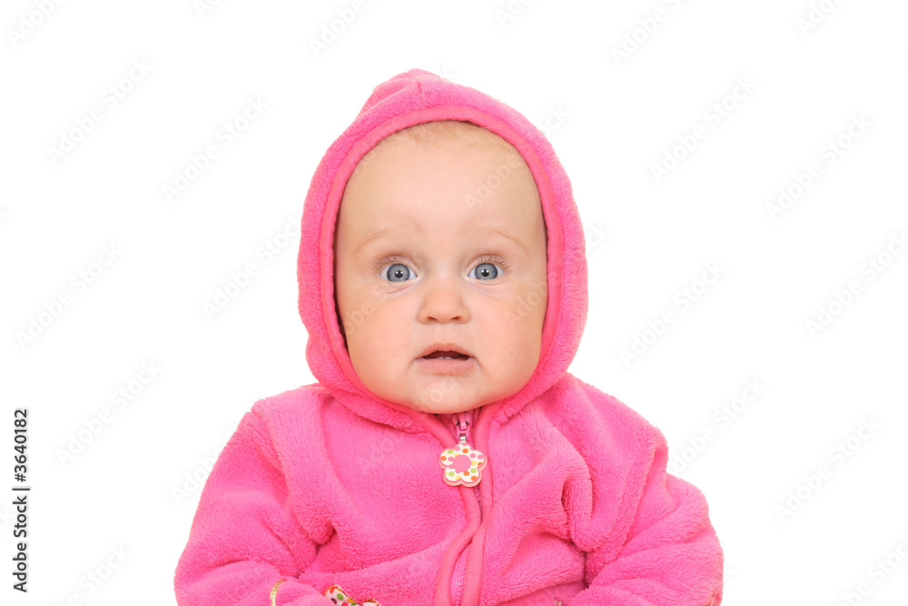 8 months baby girl in pink isolated on white 8 months baby girl in pink isolated on white