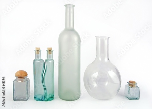 glass bottles on white background