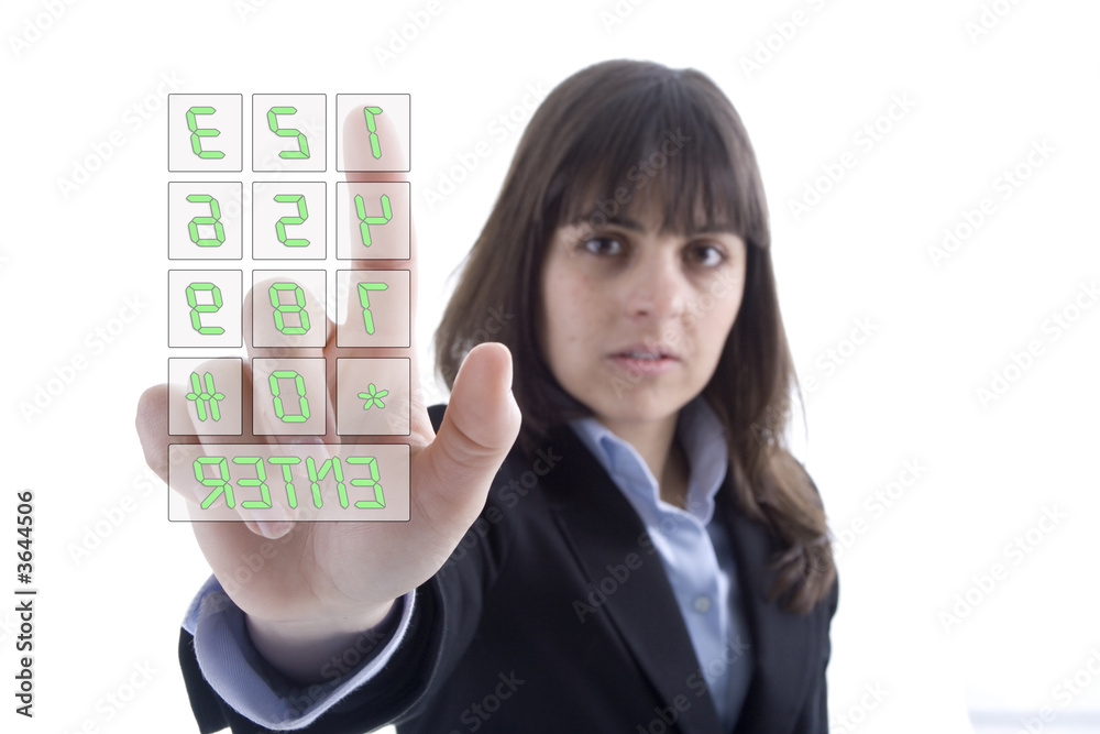 Business woman dialing numbers in a touchscreen Business woman dialing numbers in a touchscreen