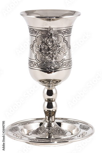 Silver kiddush wine cup and saucer isolated