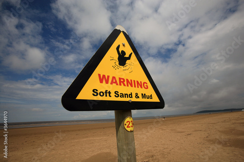 Soft sand and mud danger sign on berrow beach