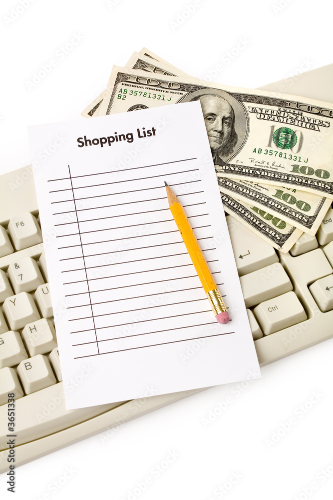 computer keyboard and shopping list, online shopping computer keyboard and shopping list, online shopping